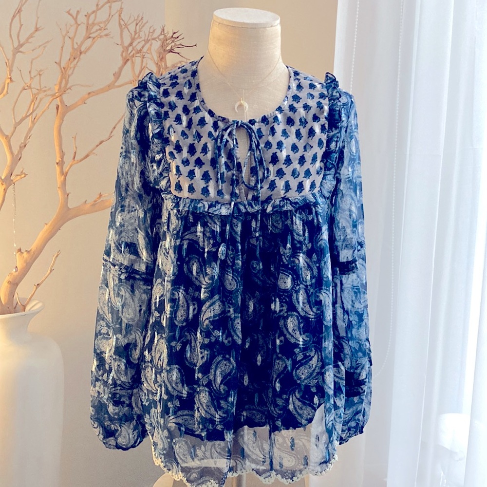 Hemant & Nandita Bohemian Top With Silver And Blu… - image 1